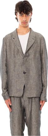 Transit Par-Such Tweekleurige Fil-&agrave;-Fil Linnen Blazer - Heren - Blazers - Grijs - M - Linnen - Jassen