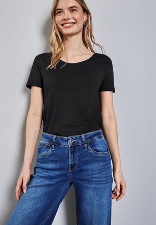 Street One T-Shirt STREET ONE Style Gerda, Damen, Gr. 34, schwarz, Jersey, Obermaterial: 50% Baumwolle, 50% Modal, unifarben, regular fit taillenbedeckt, V-Aussc