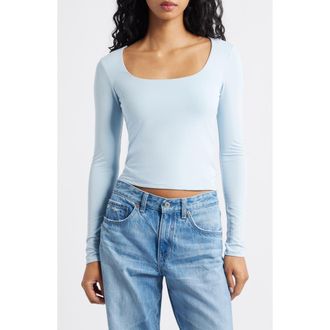 BP. Long Sleeve Square Neck T-Shirt in Blue Skyride at Nordstrom, Size Xx-Small