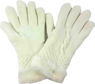 Lina & Lily Ladies Knitted Warm Winter Gloves Fur Lined (Cream)(Size: One Size)