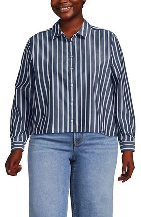 Lands End No Iron Boxy Cropped Shirt in Navy/white Dual Stripe at Nordstrom, Size 3 X