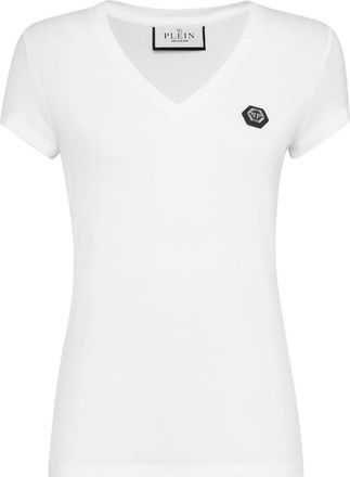 Philipp Plein Tops, Dames, Wit, L, Normal V-hals T-shirt