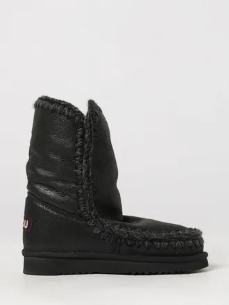 Mou Eskimo Black Nubuck Ankle Boots with Exposed Stitching and Wool Lining