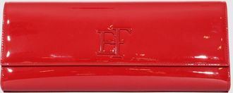 Elisabetta Franchi Patent Finish Clutch with Flap Closure and Applied Logo