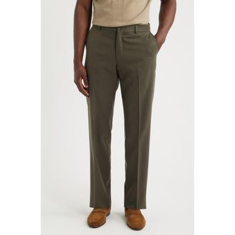 Berle Nano Reflex Solid Flat Front Dress Pants in Dark Olive at Nordstrom, Size 40
