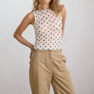 Hosbjerg Betty Sheer Sleeveless Top In Off White/ Brown Dots