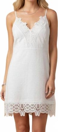 Shelli Segal Sleeveless Linen Crochet Trim Mini Dress In Optic White