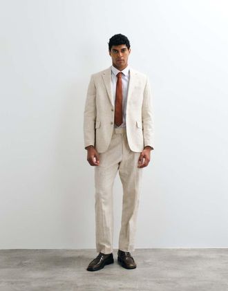 Abercrombie & Fitch Pantaloni da abito dritti color crema con motivo incrociato in coordinato-Bianco