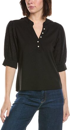 CeCe by Cynthia Steffe Cece Elbow Puff Sleeve Mixed Media Top