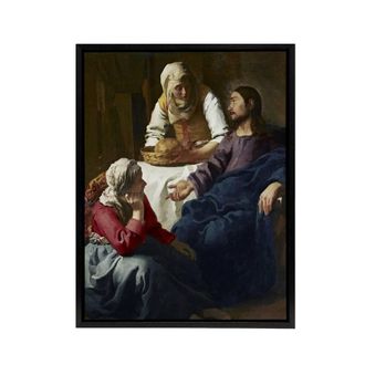 Artery8 Christ in the House of Martha & Mary Vermeer Framed Canvas Wall Art | Size: W24 x H32