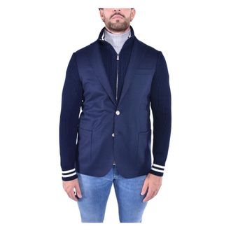 Eleventy Blazers, male, Blue, 3XL, Bi-Material Wool Flannel Blazer