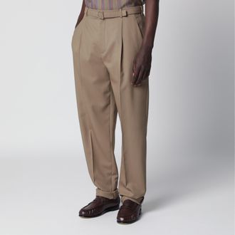 Saint Laurent Pantaloni sartoriali a vita alta con cintura in lana beige