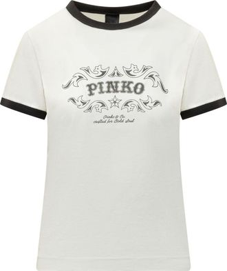 Pinko White Graphic Crew Neck T-Shirt