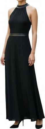L'agence Isabelle Leather Trim Maxi Dress In Black