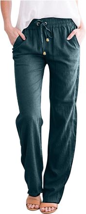 Generic Beach Clothes Stretchy Lightweight Joggers for Women UK Solid Color Wide Leg Palazzo Pants Cotton Linen Summer Baggy Trousers Straight Elasticated Wai