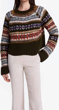 Smythe Handknit Cropped Crewneck Sweater In Olive Multi