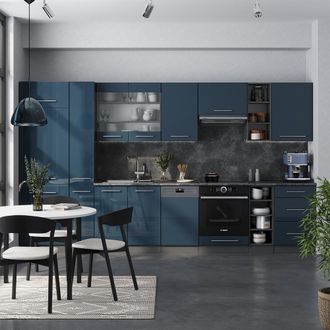 Vicco Mueble De Cocina Fame-line, Azul Oscuro Alto Brillo/antracita, 355 Cm, Et Antracita