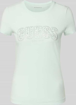 Guess Slim Fit T-Shirt mit Strasssteinbesatz in Aqua, Gr&ouml;&szlig;e XL