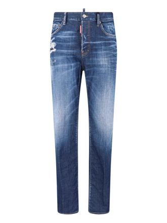 Dsquared2 Blue Medium-Rise Slim-Fit Distressed Jeans