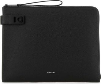 Ferragamo Black Leather Clutch