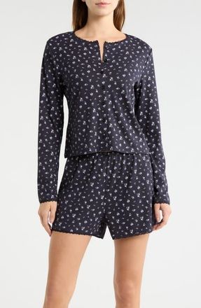 French Connection Print Pointelle Knit Short Pajamas in Utility Blue at Nordstrom, Size X-Large