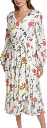 Elie Tahari French Garden Linen A Line Midi Dress In White