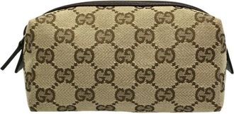 Gucci Gg Canvas Brown Gg Canvas Leather Pouch (Pre-Owned)
