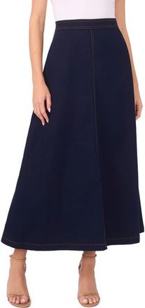 Vince Camuto Topstitch Stretch Cotton Maxi Skirt in Classic Navy at Nordstrom, Size X-Small