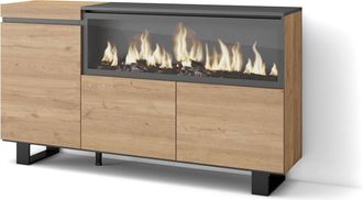 Skraut Home Skraut Home - Aparadores Para Sal&oacute;n, Gran Capacidad De Almacenaje, 160, 3 Puertas, Chimenea El&eacute;ctrica Xxl, Dise&ntilde;o Industrial, Estilo Moderno, Roble