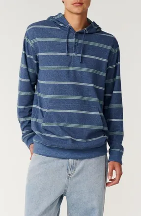 Rip Curl Grid Hood Stripe Henley Hoodie in Light Navy at Nordstrom, Size Xx-Large