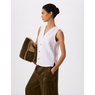 Whistles Laura Linen Button Up Tank Top in White at Nordstrom, Size 12