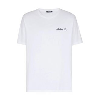 Balmain Embroidered Signature T-shirt - male - Balmain - T-Shirts - White - XL - Tops