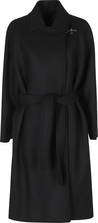 Fay Black Belted Robe Virgin Wool-Blend Coat