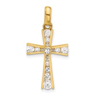 Diamond2Deal 10k Yellow Gold Polished Cubic Zirconia Latin Cross Pendant