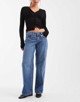 Hollister jeans baggy regolabili con fondo risvoltato in blu medio
