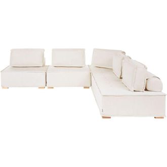 Beliani 5 Seater Left-Hand Modular Corner Sofa Off-White Fabric Upholstery Wooden Legs L-Shaped Living Room Modern TIBRO