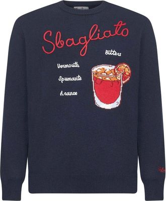 MC2 Saint Barth Truien & Vesten, Heren, Blauw, XL, Wol, Kleurrijke Drink Artwork Trui