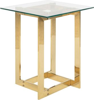 Beliani Mesa De Centro Tablero Cuadrado De Vidrio Transparente Con Base De Metal Dorado Estilo Moderno Crystal