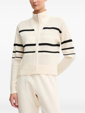 DKNY striped-pattern zip cardigan - women - Viscose/Polyester/Nylon/Elastane - M - Neutrals