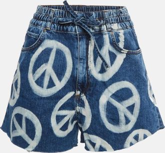Sandro Blue Denim Peace Sign Print Relaxed Fit Shorts