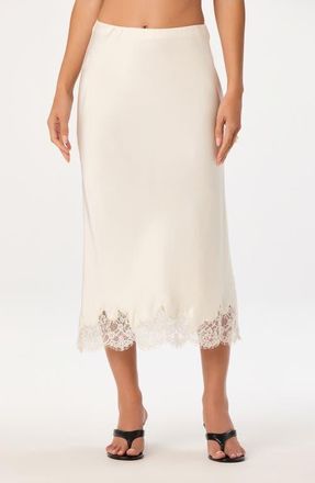 ASTR the Label Blossom Lace Trim Midi Skirt in Ivory at Nordstrom, Size X-Large