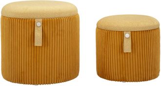 Mauro Ferretti Puff Con Compartimento De Almacenamiento Bolzano Mostaza Set De 2 Piezas Cm &Oslash; 38x38-32x28