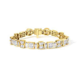 House of Brilliance 14K Yellow Gold 9 7/8 Cttw Princess and Baguette Diamond Bow and Box Link Tennis Bracelet (G-H Color, VS1-VS2 Clarity)