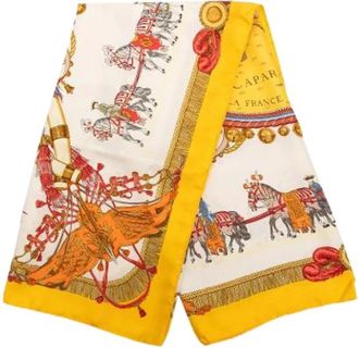 Herm&egrave;s Pre-owned Caparacons De La France Et De L Inde Scarf - Dames - Vintage Accessoires - Geel - ONE Size - Vintage
