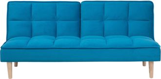 Beliani Sof&aacute; Cama 3 Plazas Tela Azul Respaldo Reclinable Acolchado Sin Reposabrazos Comedor Moderno Siljan