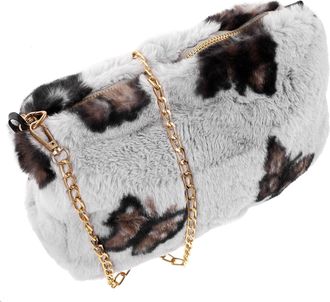 Supvox Women Chain Bag Crossbody Small Plush Shoulder Bag Color Block Gray Butterfly Accent, Trendy Cross Body Purse for Daily Use and Shopping