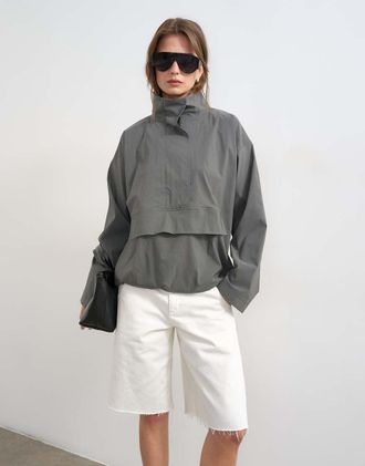 Topshop top sportivo in jersey con collo a imbuto in ardesia - antracite-Grigio