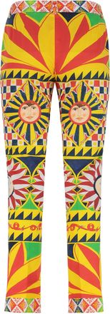 Dolce & Gabbana Womens Cropped Pants Carretto Print Cotton Trousers