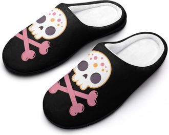 Generic Cute Skull And Crossbones Funny Mens Cotton Slippers Soft Non-Slip Rubber Sole House Slipper Indoor Outdoor