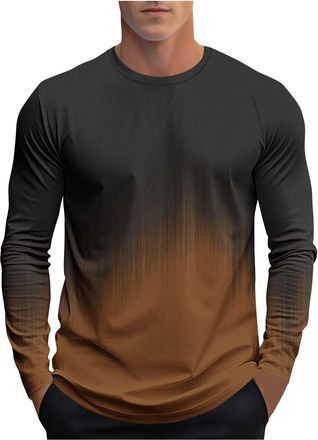 Generic Mens Long Sleeve Casual Shirt - Loose Fit Gradient Color Print, Crewneck Sweatshirt Fabric, Lightweight Design, Suitable for Gym Workouts & Pullover W